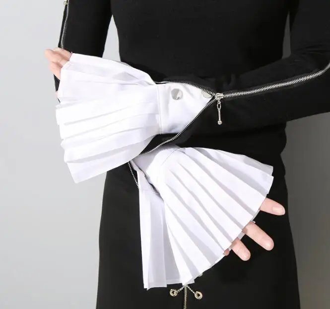 2019 Европейская мода поддельные рубашки теплые женские плиссированные Поддельные рукава-клеш, для женщин декоративный кожух рубашки рукав