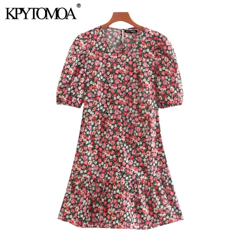 KPYTOMOA Women 2020 Chic Fashion Floral Print Ruffled Mini Dress Vintage O Neck Puff Sleeve Female Dresses Vestidos Mujer KPYTOMOA Women 2020 Chic Fashion Floral Print Ruffled Mini Dress Vintage O Neck Puff Sleeve Female Dresses Vestidos Mujer