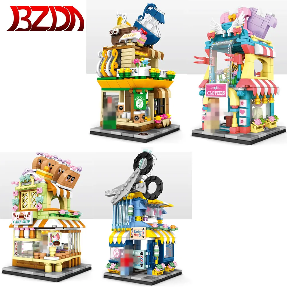 

BZDA City Coffee Clothing Store Barbershop Bakery Mini Street View Building Blocks MOC Architecture Bricks Christmas Gifts Toys