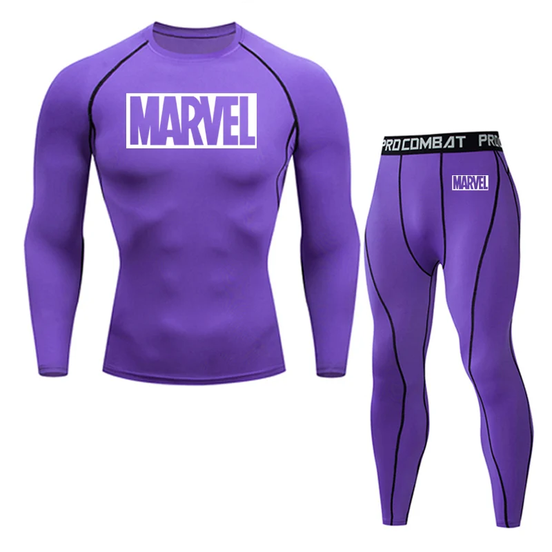 Мужская одежда для спортзала, компрессионный спортивный комплект, колготки Marvel, спортивный костюм для мужчин, зимний костюм для бега, термобелье, комплект из 3 предметов - Цвет: 2 pieces