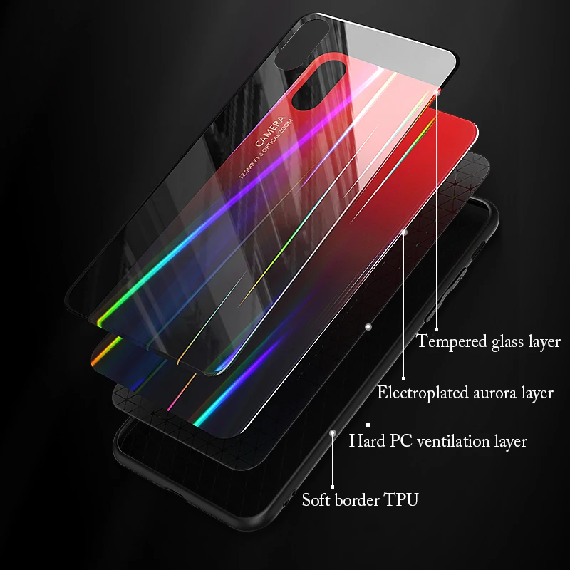 Чехол из закаленного стекла Aurora с лазерным градиентом для iphone 11 Pro X XR XS MAX