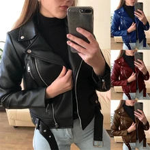 PU Faux Leather Jacket Women Loose Sashes Casual Biker Jackets Outwear Female Tops BF Style Black Leather Jacket Coats