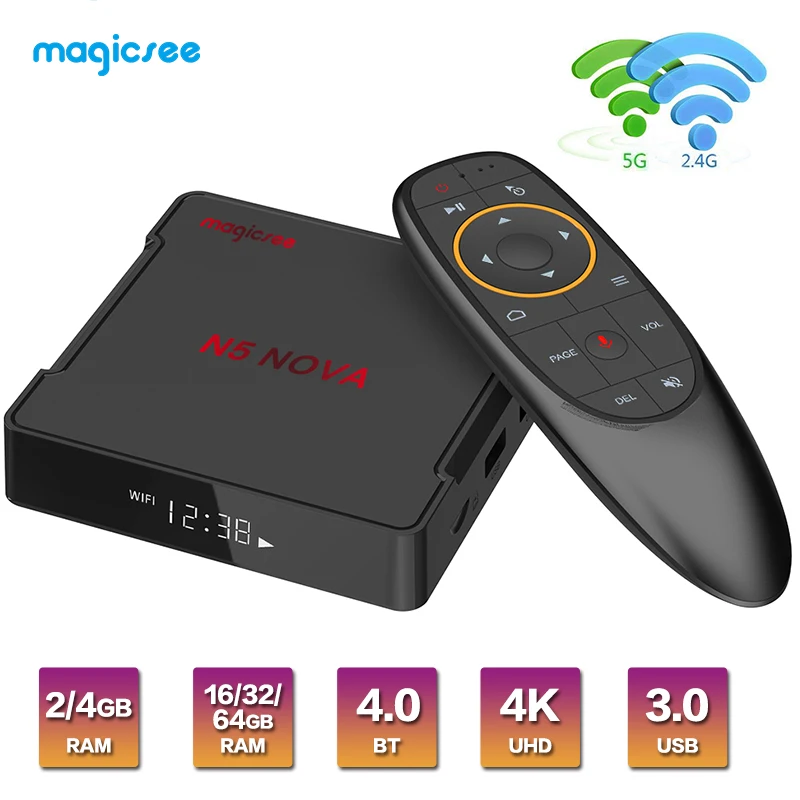 ТВ-приставка Magicsee N5 NOVA Android с поддержкой Google Play Rockchip3318 9 0 4 Гб ОЗУ 64 ПЗУ 2 ГБ и 5 ГГц