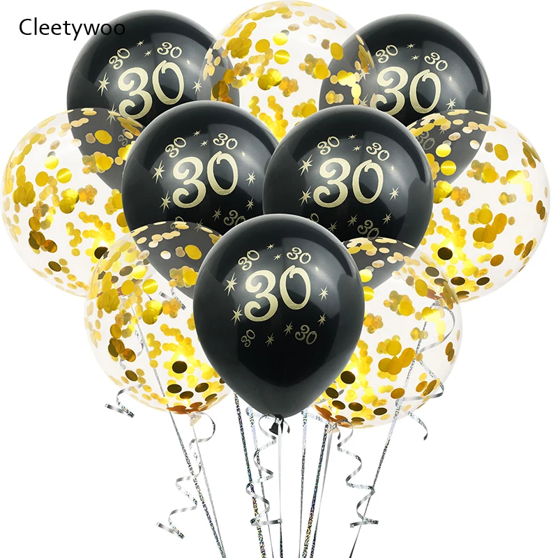Good Deal 30th globos de látex de confeti dorados y negros, 30 40 50 años, adornos para fiesta de cumpleaños, globo de helio para adultos, 30 cumpleaños ezYoMqY539l
