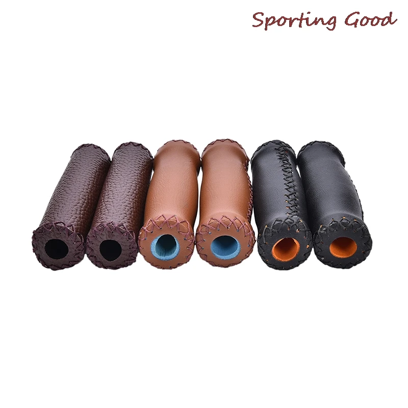 Vintage Retro Artificial Leather Cycling Riding MTB Road Mountain Bike Bicycle Handlebar Grip Ends Coffee White Brown