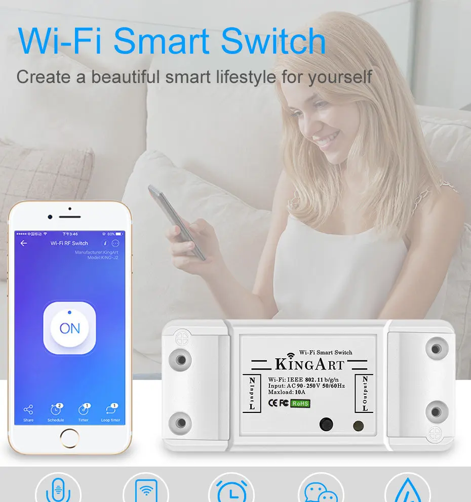 Smart WIFI Control Switch Accessory Anywhere APP Remote Timing Turn ON / OFF Home Electricity AC90-250V Work With Google Home