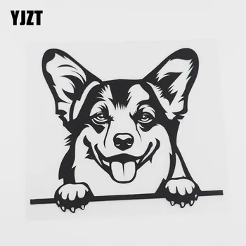 

YJZT 17.2CMX15.1CM Fun Pembroke Welsh Corgi Peeking Dog Vinyl Car Sticker Black/Silver 8A-0100