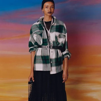 

2019 ZA Blouse Autumn Plaid Loose Blouse Jacket Women Vintage Red Green Checkered Loose Jacket Long Sleeve Vintage Elegant