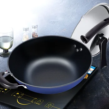 

Wok Non-stick Pan No-smoke Induction Cooker Gas Universal Authentic Wok Flat Bottom Household Iron Pot Stainless Steel Pots and