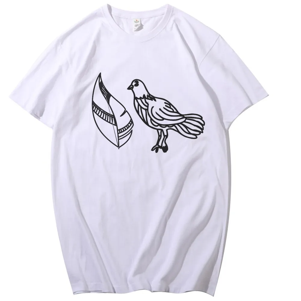 

100% cotton men and women T-shirt chicks foraging and leaves fun print short-sleeved personality pastoral fashion t-shirt