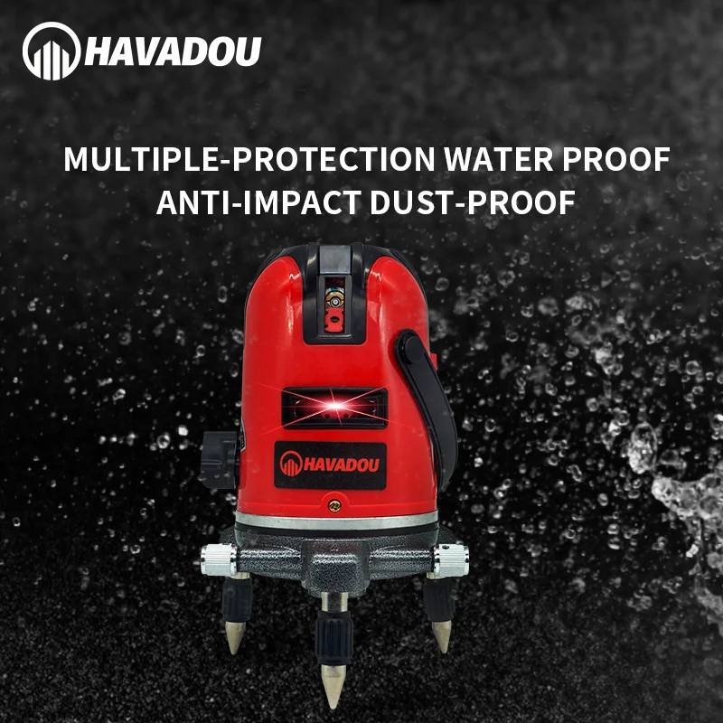 

HAVADOU 5 Lines 6 Points Laser Level 360Â° Self Leveling Vertical&Horizontal Tilt Degrees Rotary LD 635nm Outdoor Mode