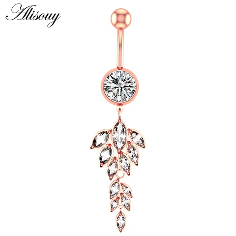 1pc Flower Heart Dangled Belly Navel Piercing Button Ring 14G Stainless Steel CZ Crystal Opal Ombligo Woman Body Jewelry