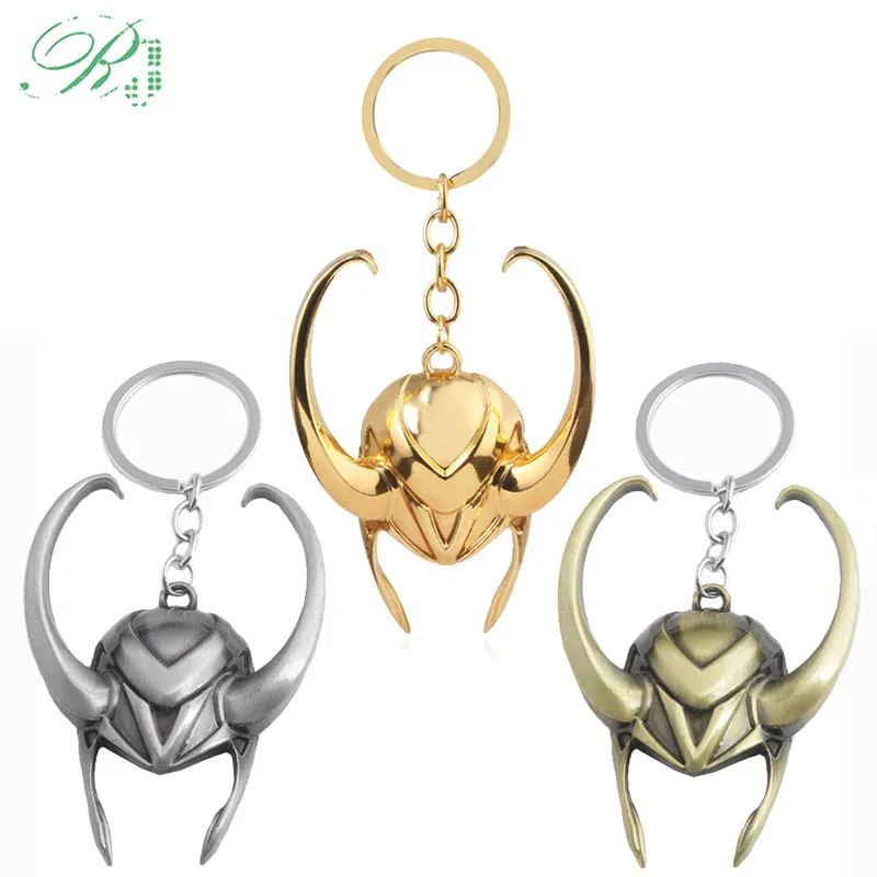 

RJ New Avengers 4 Thor Loki Helmet Keychain The Dark World Hammer Weapon Iron Man Keyring For Women Movie Fans Car Jewelry Gifts
