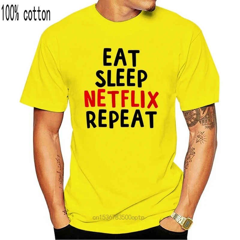Футболка с надписью Eat sleep Netflix Повтор забавная рубашка распылитель летняя