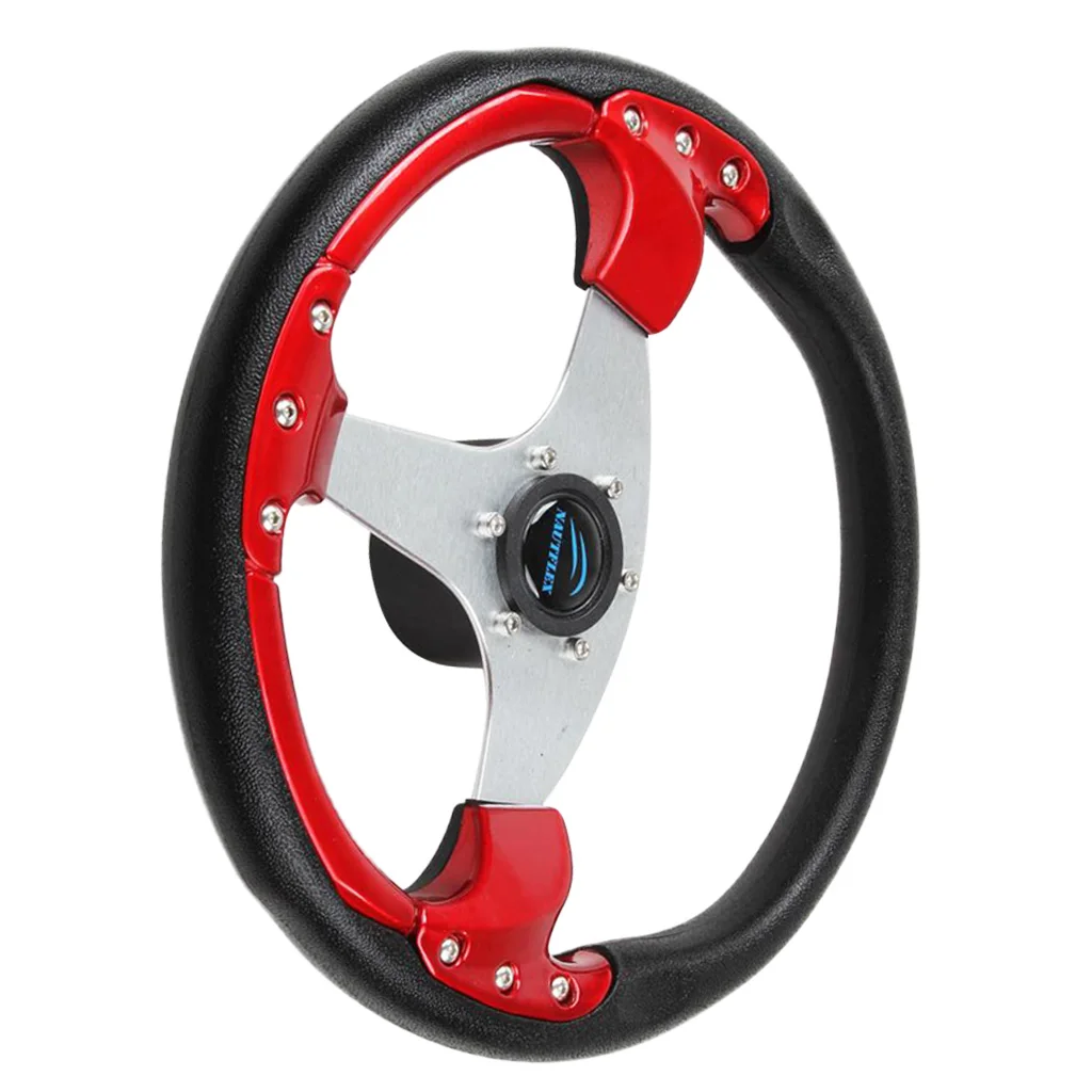 Boat Steering Wheel w/ Polished Chromed 3 Spoke & Center Inserts Keyed