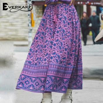 

Everkaki Boho Long Skirts Women Summer Bottoms Elastic Waist Sashes Floral Print Gypsy Ladies Skirt Female 2020 New Fashion