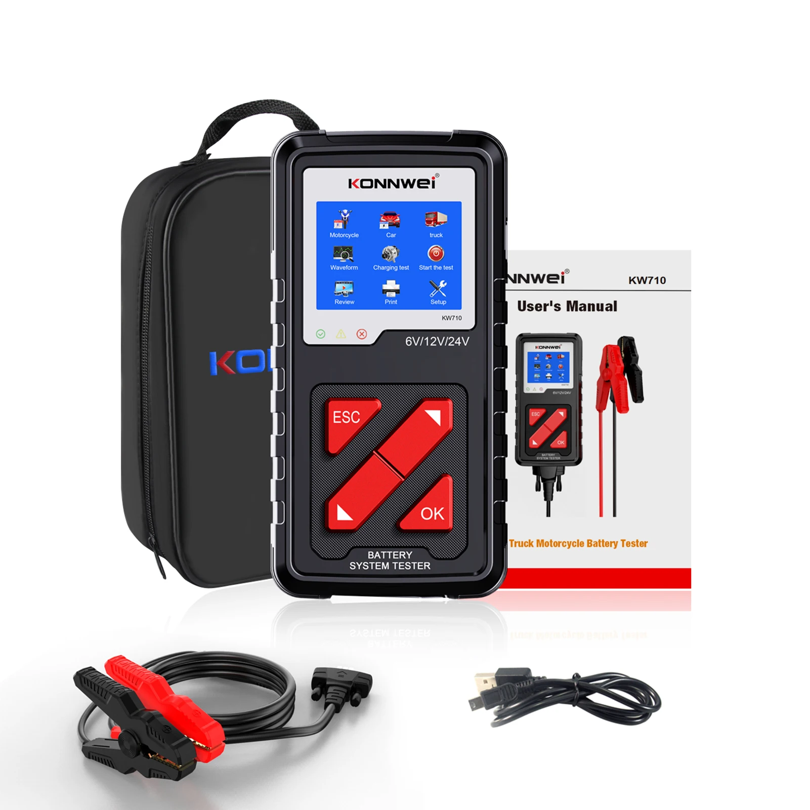 car battery tester KONNWEI KW710 100-2000CCA Battery Analyzer Tester for Trucks 6V 12V 24V Car Cranking and Charging System Test Diagnostic Tool temperature gauge for car