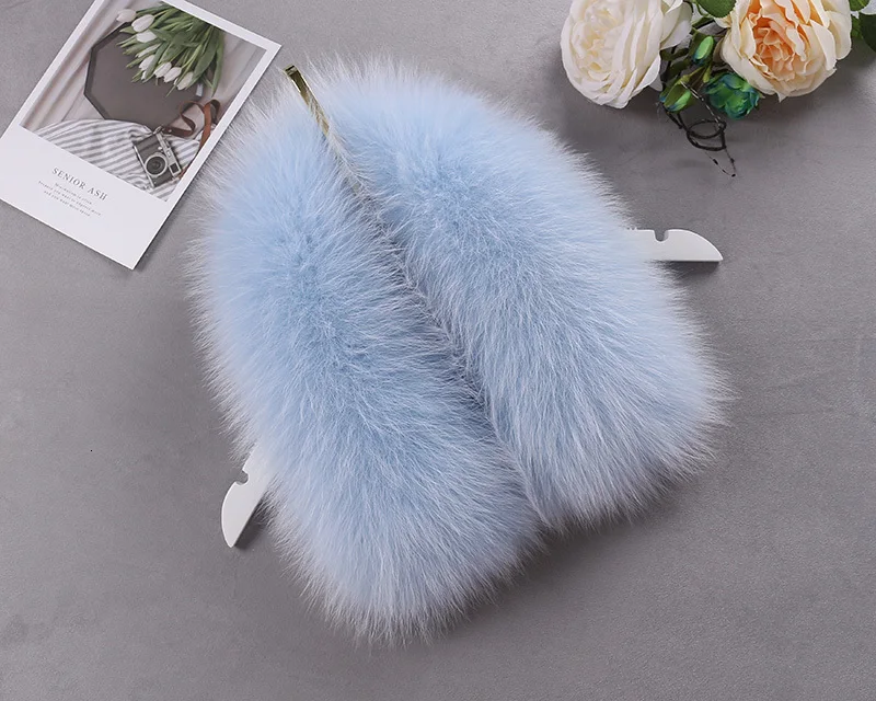baby blue Лисий меховой воротник, натуральный мех, теплый шарф для нагрудника, натуральный мех, женский зимний пуховик, шерсть, воротник, модные шарфы для девочек - Цвет: baby blue