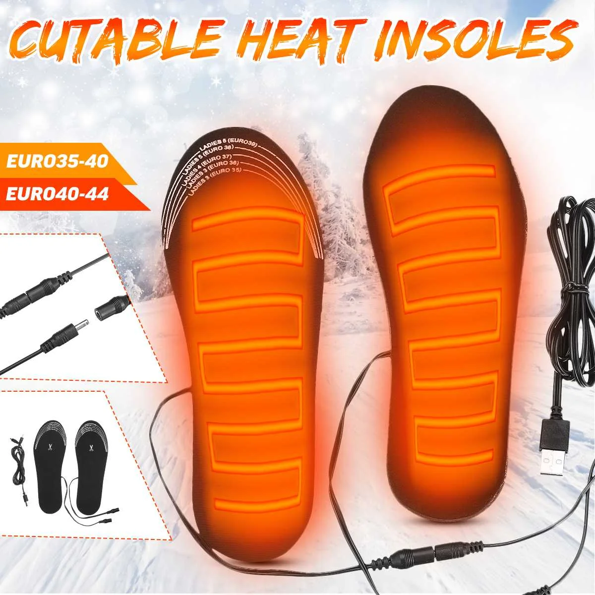 

1 Pair USB Heated Shoe Insoles Foot Warming Pad Feet Warmer Sock Pad Mat Winter Outdoor Sports Heating Insoles Winter Warm