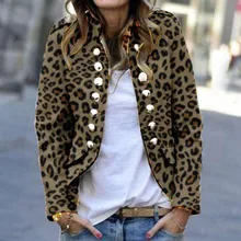 Женский леопардовый Блейзер осенний модный кардиган с длинными рукавами и принтом на пуговицах двубортное пальто Офисные пиджаки на пуговицах