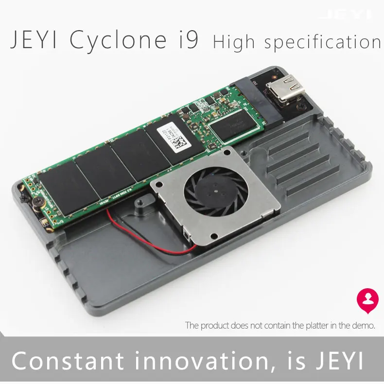 JEYI i9/i9 mini HDD Enclosure with Built-in Coolling Fan TYPE-C Aluminium TYPE C3.1 JMS583 m. 2 USB3.1 M.2 PCIE U.2 SSD external hard drive protective case