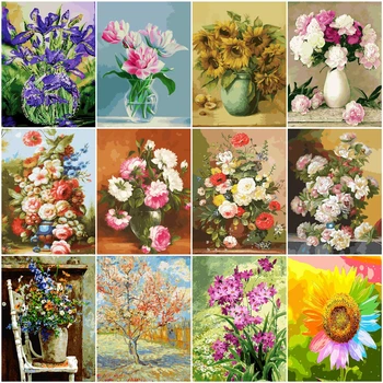 

HUACAN Flowers Painting By Number Drawing On Canvas HandPainted Painting Art Gift DIY Pictures By Number Floral Kits Home Decor
