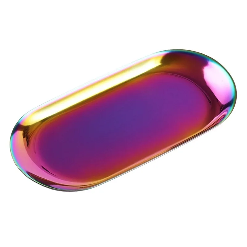 multicolor size L Современные металлические лотки для хранения из нержавеющей стали, поднос с эллипсом золотого и серебряного цветов, поднос для получения ювелирных изделий, тарелка для десерта, декоративные предметы - Цвет: multicolor size L