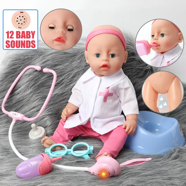 16 Inch Simulation Bebe Reborn Diy Kitchen Doctor Set Sound Newborn Doll 40cm Can Drink Water Can Pee Lifelike Education Toys Kid Gift Mall