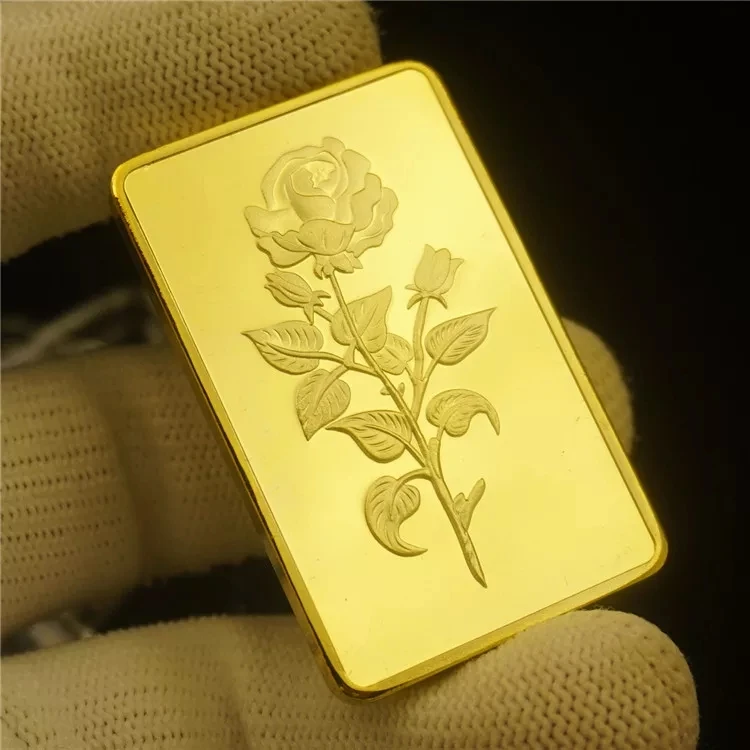 Emirates 1 OZ Fine Gold Bar Rose Design Plated Bullion Bars with Plastic Case for Home Decor and Gifts | Дом и сад