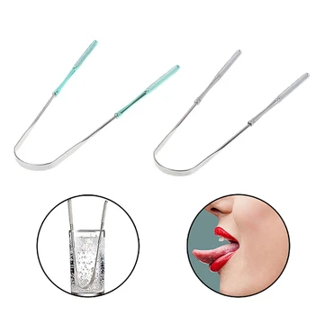 

Stainless Steel Tongue Scraper Cleaner Fresh Breath Cleaning Coated Tongue Brush