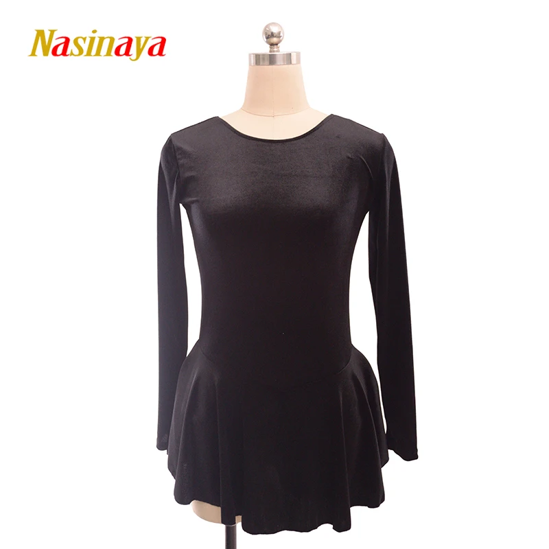 Costume Figure Skating Dress Women Kids Ice Skating Skirt Black Velvet Monochromatic Competition