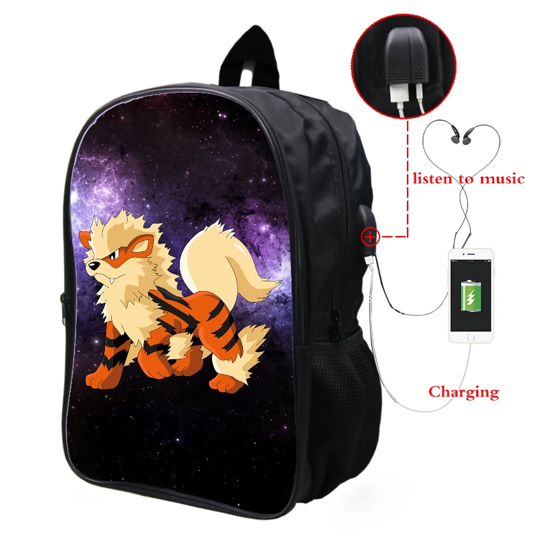24 Pokemon Arcanine Galaxy Космический рюкзак Многофункциональный USB зарядка Разъем для наушников ноутбук рюкзак для подростков мужчин и женщин школьные сумки - Цвет: 24