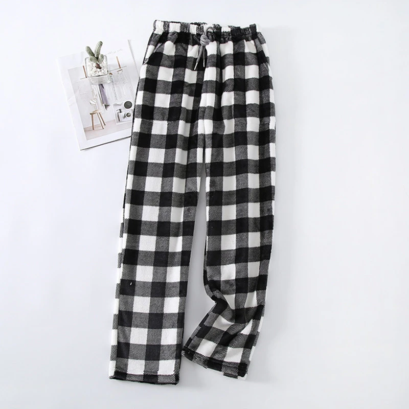 Fdfklak Fashion Plaid New Men Pajama Pants Loose Large Size Flannel Warm Autumn Winter Male Home Wear Trousers Pyjama Homme black silk pajamas