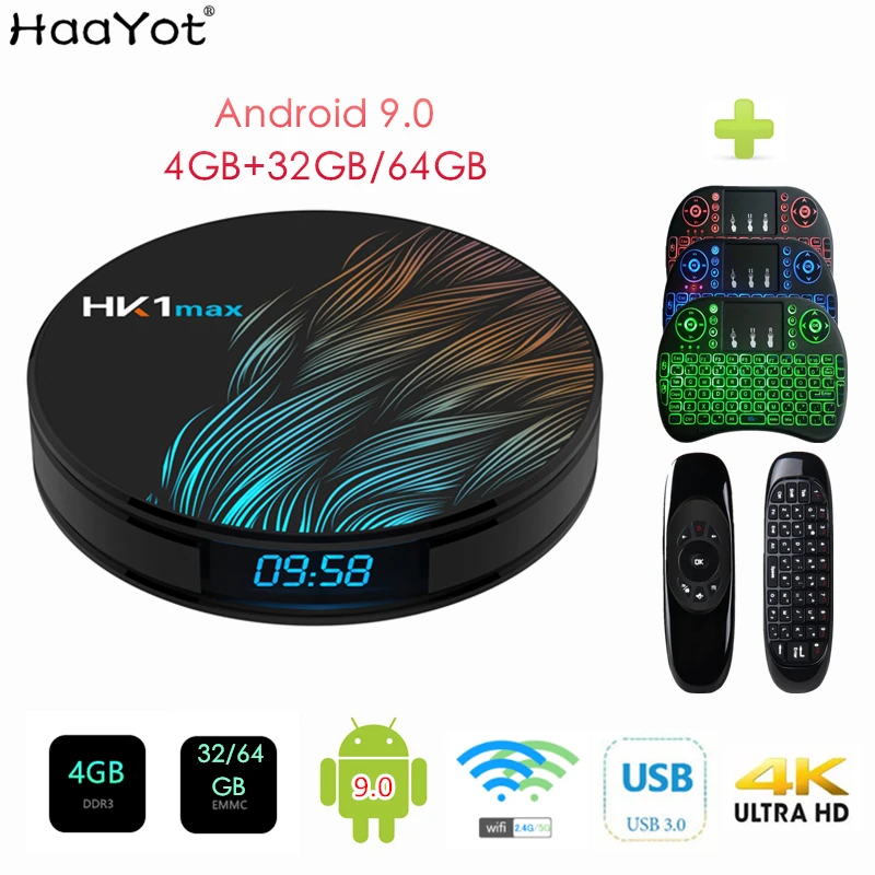HK1 MAX Android 9 0 ТВ приставка 4G 32G 64G RK3318 четырехъядерный 2 4G/5G двойной Wifi смарт-дисплей