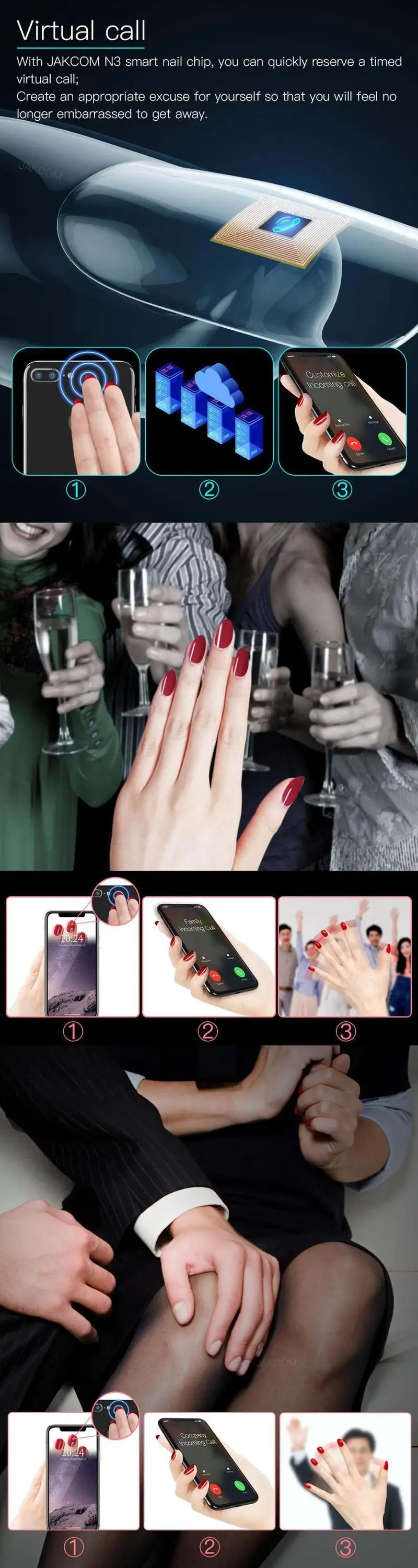 Jakcom N3 Smart Nail Flexible Chip Built in Skin-friendly Material Supports Virtual Call SOS Message Android IOS Available