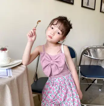 

2020 Summer Baby Girls Cotton Big Bow Sling Top, Princess Kids Sweet Candy T-shirt 6 pieces/lot, Wholesale