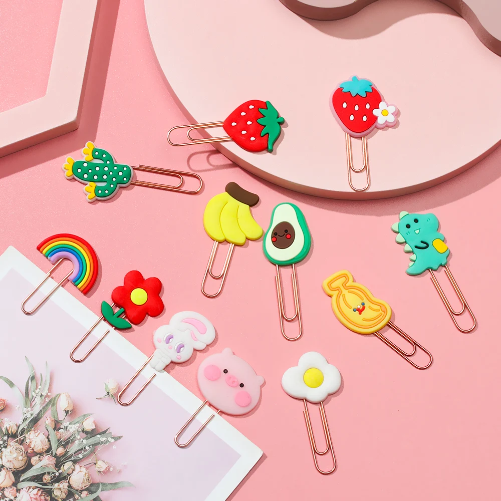 Clip de papel de dibujos animados de alta calidad para niños, carpeta de marcadores con flores Kawaii de animales, regalo de los estudiantes