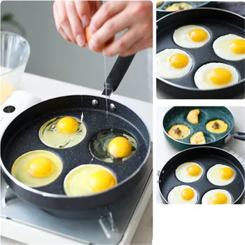 

Non-stick Pan Four-hole Frying Pans Thicken Omelet Pan for Home Frying Pot Pancake Pan Egg Pan Garden Bread Skillet Health
