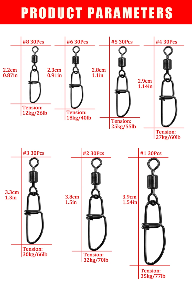 30 шт./лот, латунные рыболовные Вертлюги, твердые кольца, рыболовная леска, приманка, разъем с блокировкой, вертлюги, снасти#1-#8