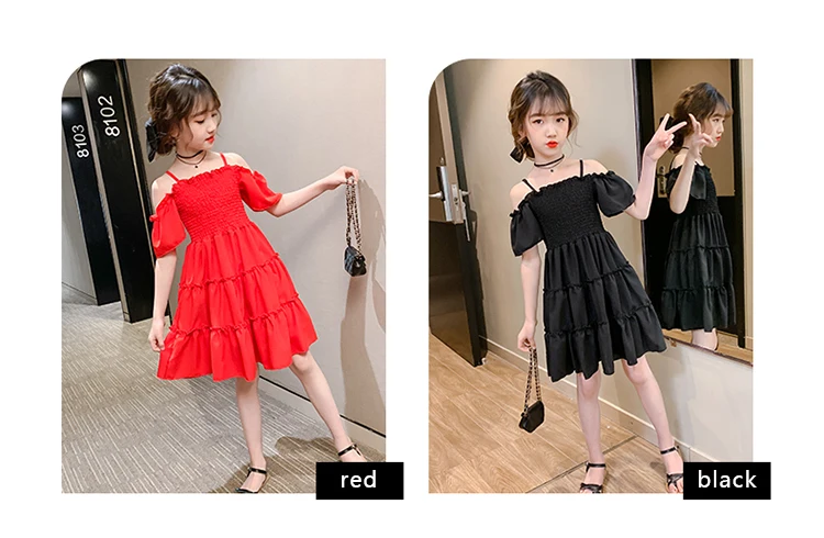 Baby Girl Summer Dress 2021  Lace Enfant  Party  Dresses  Kids 3-12 Years Birthday Dress  Red Black Summer Vestidos baby girl doll skirt