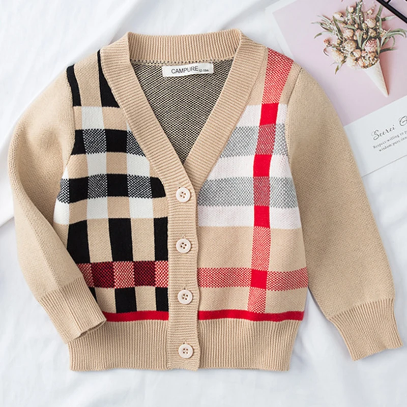 

Kids Cardigan Sweater Boys Autumn Plaid Girls V-Neck Cardigan Sweaters Child Clothes Children Clothing Baby Fleeces Jackets Tops