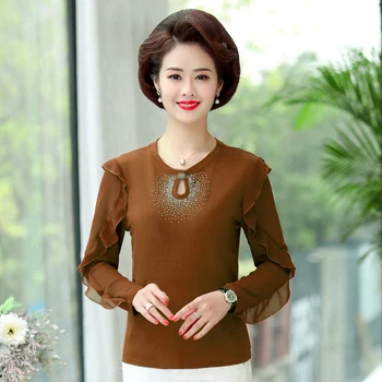 

Autumn Sequined Blouse Woman Black Red Green Caramel Hallow Design Tops Women Falbala Decorate Long Sleeve O-neck Blouses 2020