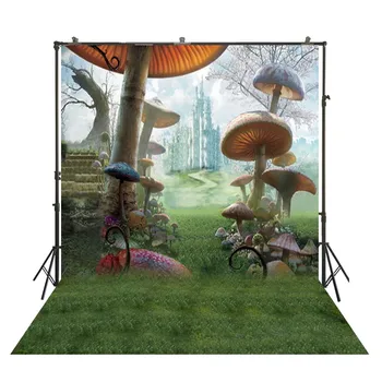 

HuaYi cartoon mushroom decoration fairy tale background backdrop for newborn photoshoot photography backdrops D-8902