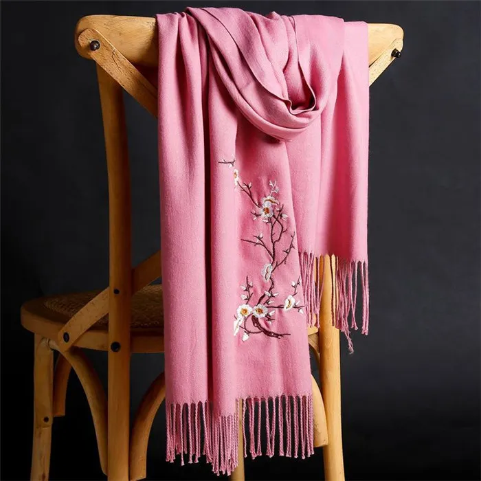 Зимний однотонный кашемировый шарф для женщин изысканный вышитые шали и обертывания для леди длинный Палантин женский sjaal foulard - Цвет: 20