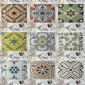 

Colorful Geometric Printed Kitchen Placemat Dining Table Mat Coaster Linen Pads Cup Mats Home Decor