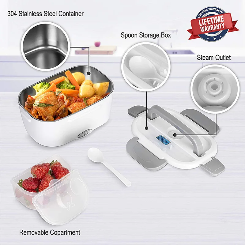 US $28.27 2 In 1 Car Home 12v 24v 110v 220v Us Eu Plug Electric Lunch Box Stainless Steel Portable Food Warmer Container Heated Bento Boxs