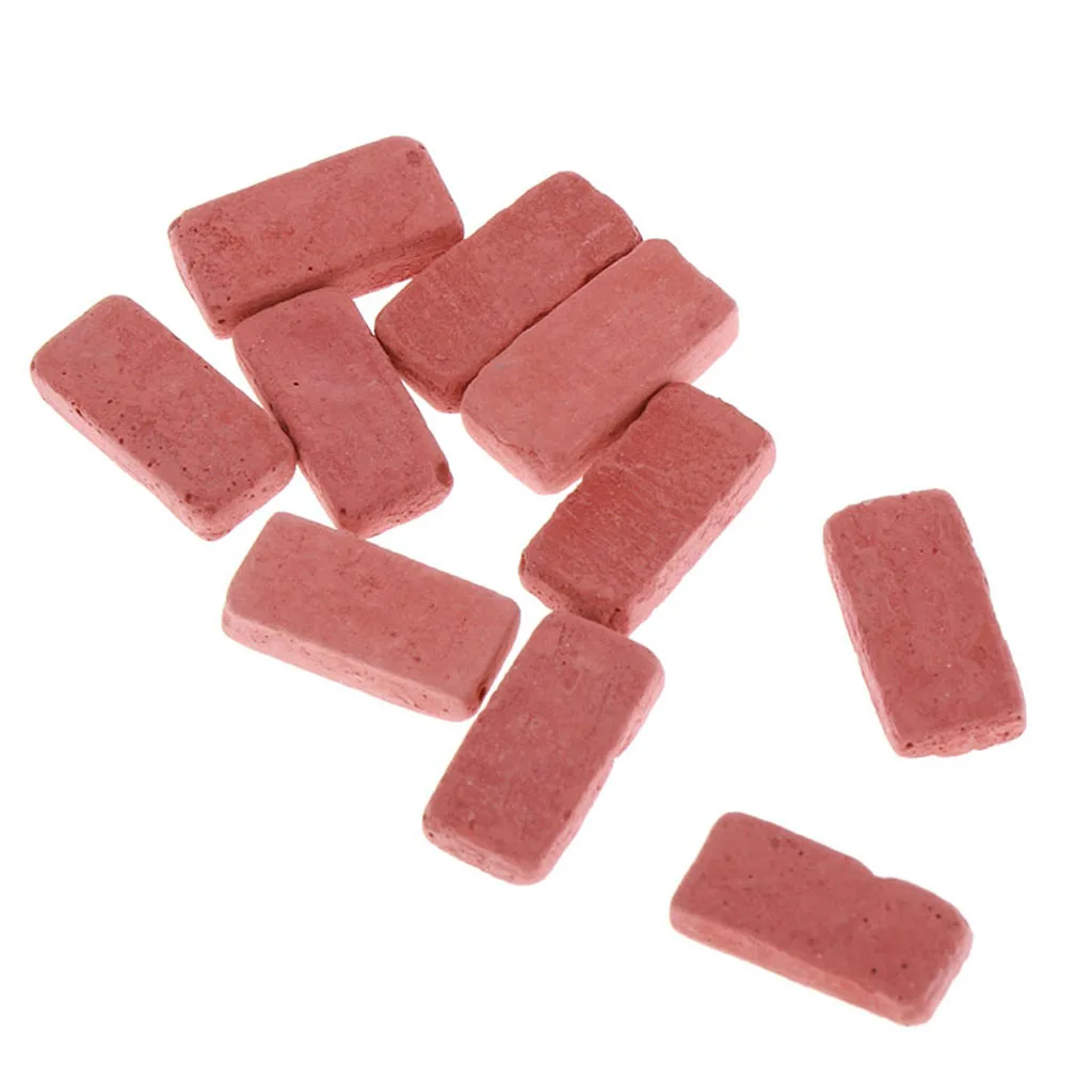 Dollhouse Miniature Red Bricks Pack of 10 Pieces, 1:12 Scale, DIY Decor for Micro Landscape