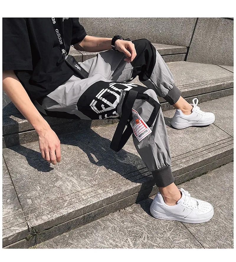 Pockets Cargo Pants Men Letter Embroidery Hip Hop Harem Joggers Color Patchwork Track Trousers Man Skateboard Streetwear Pants
