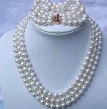 

Fashion jewelry Free Shipping Wonderful new 3ROW 7-8MM WHITE PEARL NECKLACE & BRACELETS set ^^^@^Noble style Natural Fine jewe