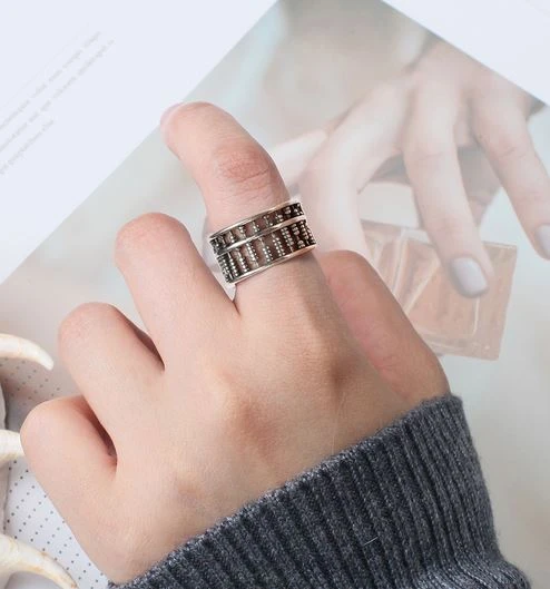 925 sterling silver DNA strand open band ring Thai oxidation accent solid sterling silver DNA spiral strand adjustable ring open band ring